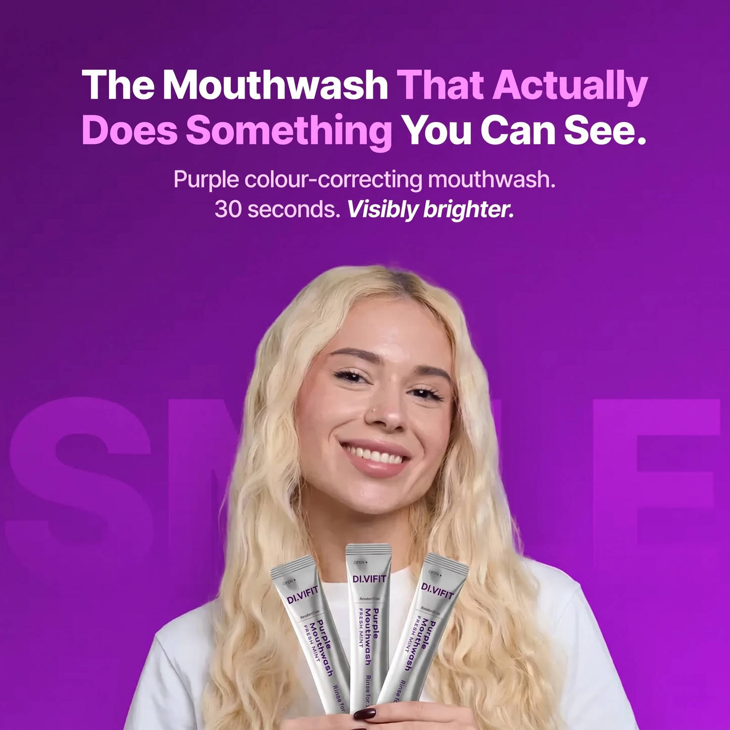 ✨60% OFF - DI.VIFIT Purple Mouthwash - Sachets 20 Pack - Peroxide-Free - Alcohol Free - Vegan Mint