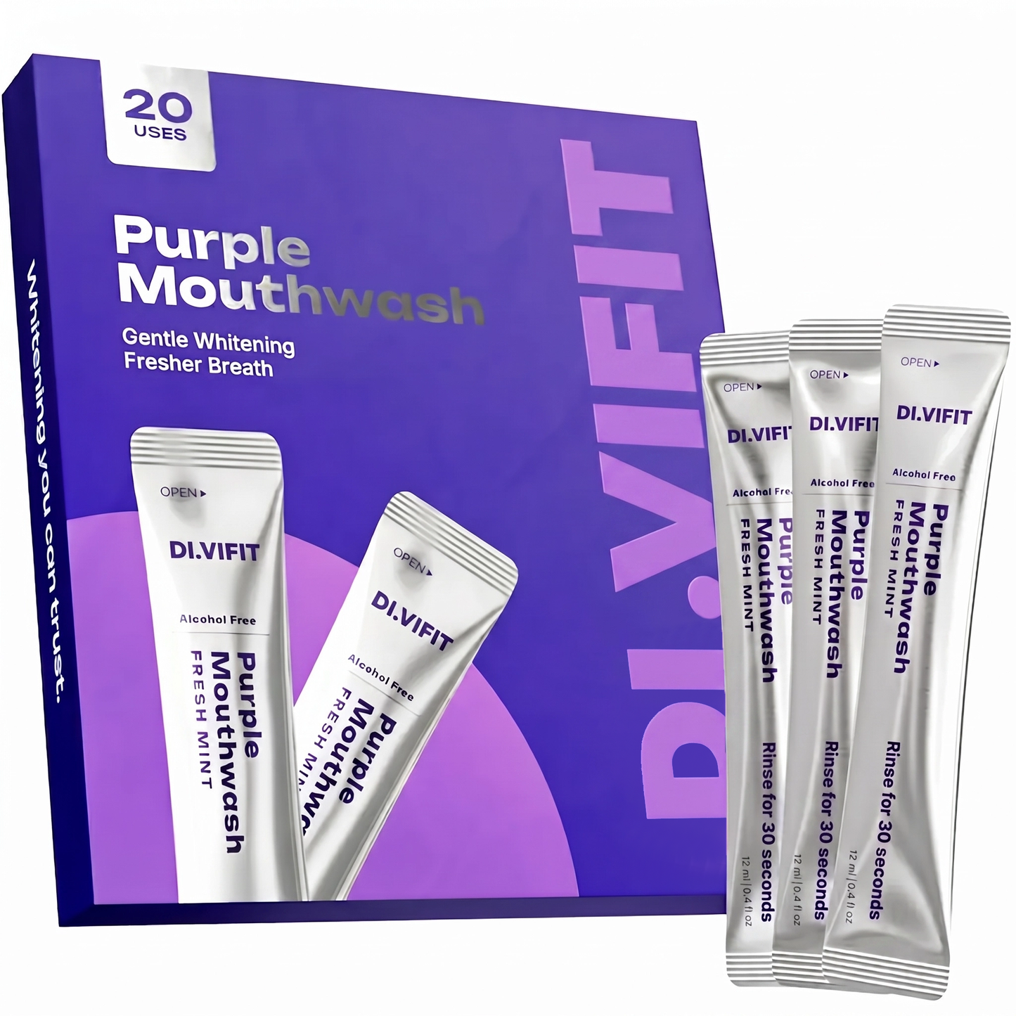 ✨60% OFF - DI.VIFIT Purple Mouthwash - Sachets 20 Pack - Peroxide-Free - Alcohol Free - Vegan Mint